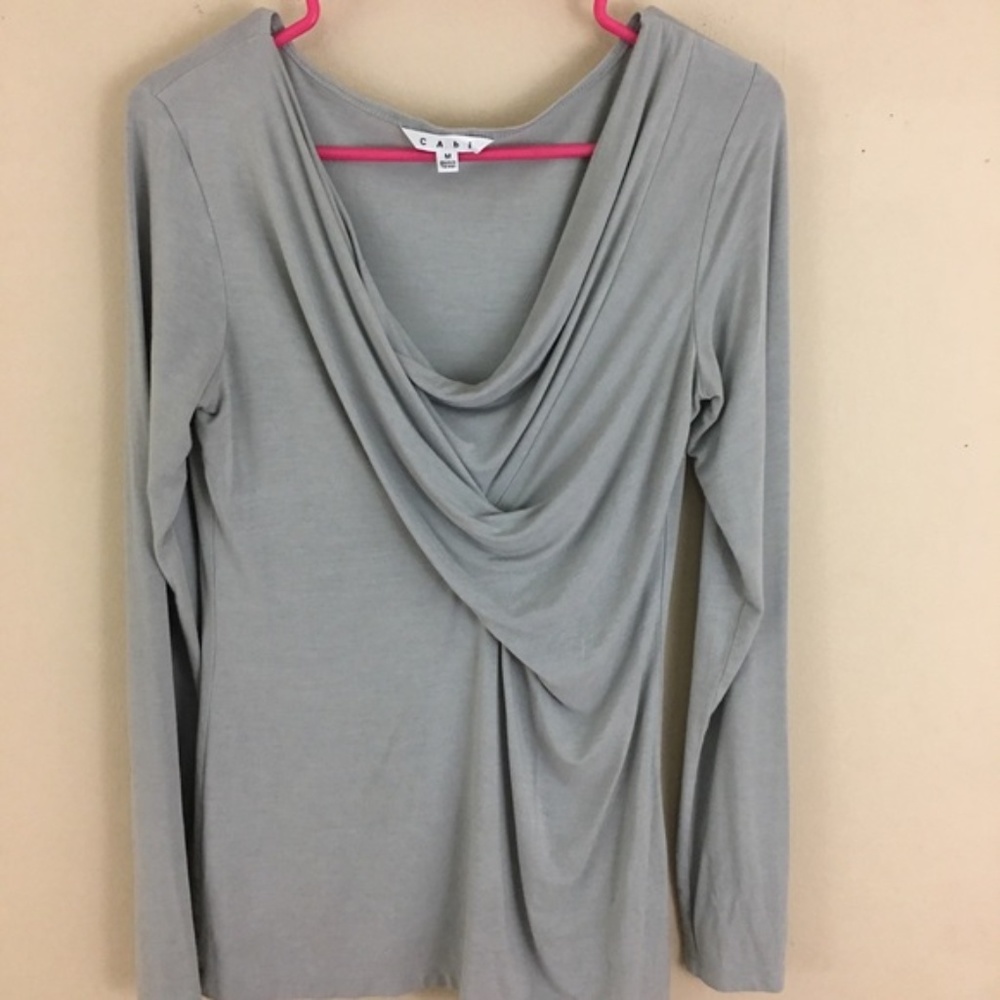 CAbi Long Sleeve Wrap Style Blouse Gray